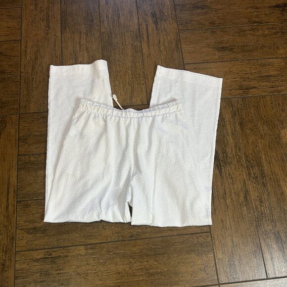 J. Crew White Seersucker Wide leg Drawstring Waist Coastal Beach Pants Size S - Picture 4 of 10